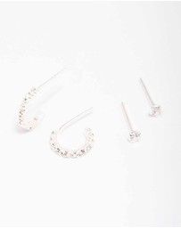 Lovisa - Sterling Silver Cubic Zirconia Stud & Hoop Earring Pack