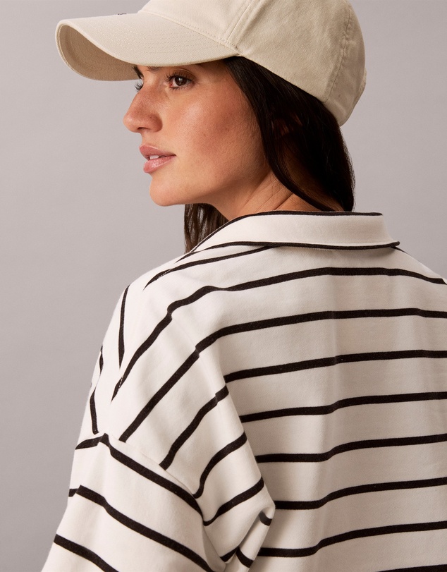 Calvin Klein Jeans - Striped Monogram Terry Cropped Sweatshirt