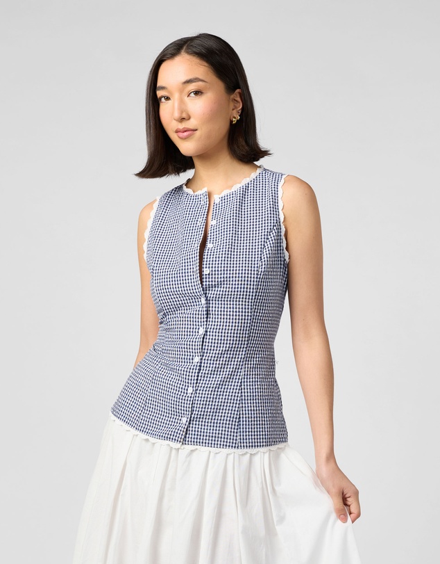 MVN - Gingham Lace Trim Top
