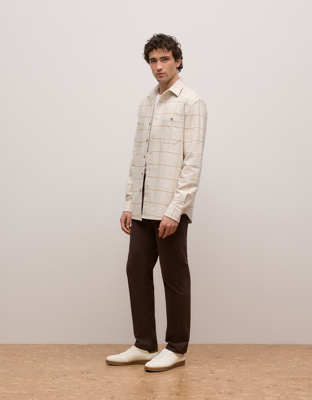 Trenery - Brushed Cotton Windowpane Overshirt in Stone