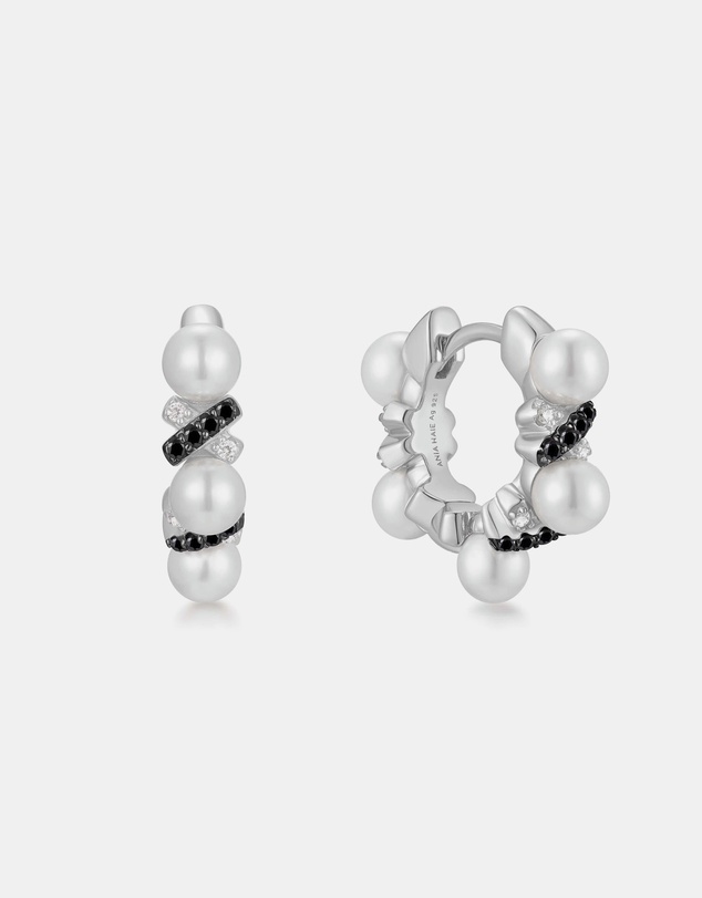 Ania Haie - Two-Tone Sparkling Braided Shell Pearl Huggie Earrings