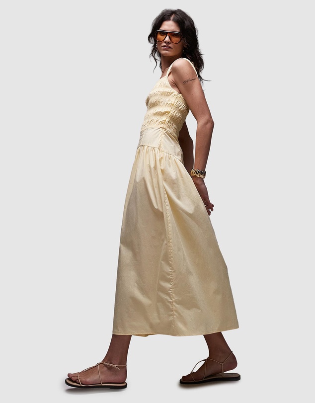 TOPSHOP - Shirred Bust Dropped Waist Midi Poplin Dress