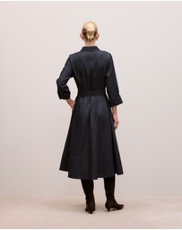 Trenery - Denim Pleat Detail Shirt Dress in Dark Indigo