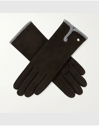 DENTS - Touchscreen Faux Suede Gloves with Faux Fur Trim