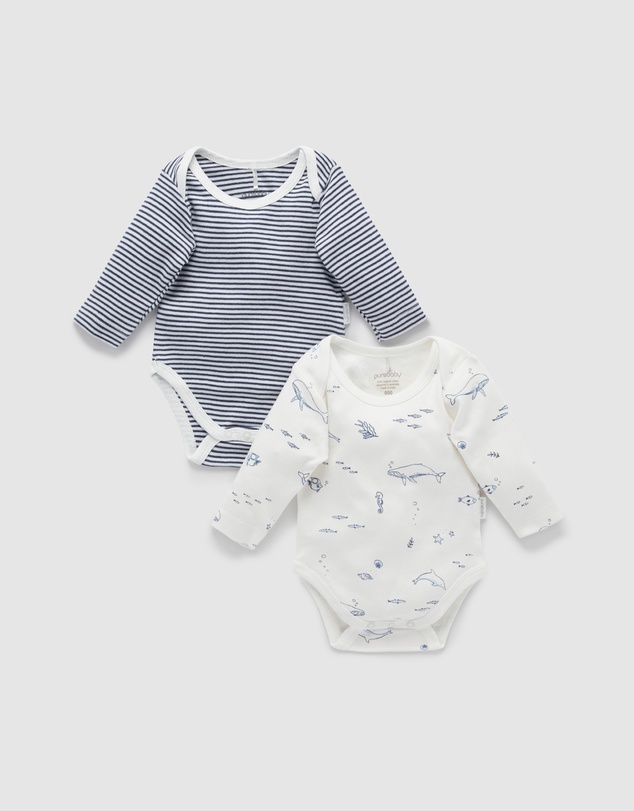 Purebaby - Easy Neck L/S Bodysuit 2 pack-Babies