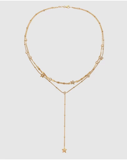 Elli Jewelry - Necklace Women Layer Star White Crystals 925 Sterling Silver Gold Plated