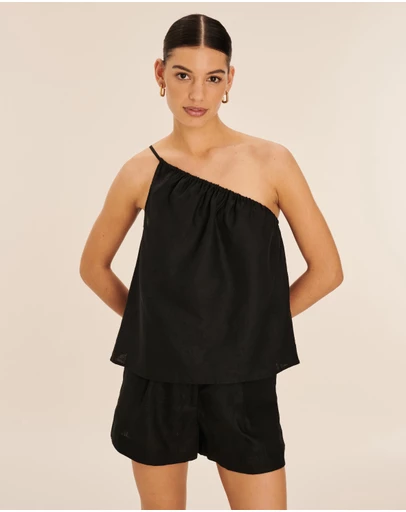 AERE - Linen Gathered One Shoulder Top