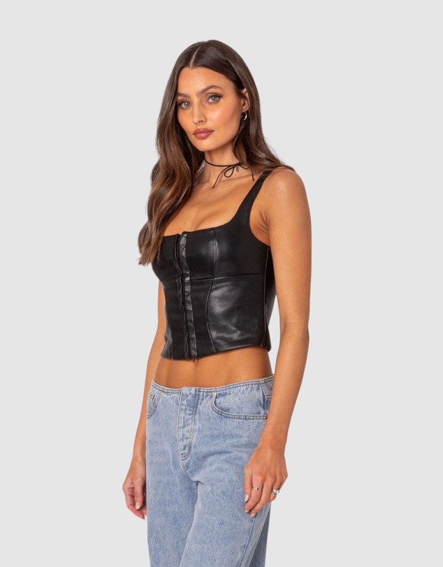 EDIKTED - PU Corset With Front Hook and Eye Closure