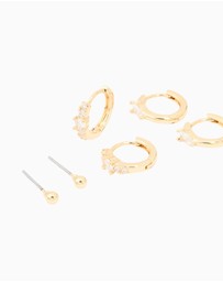 Lovisa - Gold Plated Cubic Zirconia Fine Huggie & Stud Earrings 4-Pack