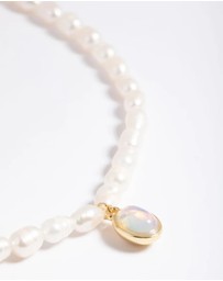 Lovisa - Gold Plated Freshwater Pearl Oval Drop Necklace