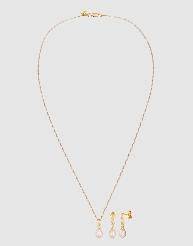 Elli Jewelry - Moonstone Jewellery Set in Gold-Plated 925 Silver