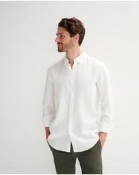 Trenery - Tailored Fit Linen Piece Dyed Long Sleeve Shirt in White