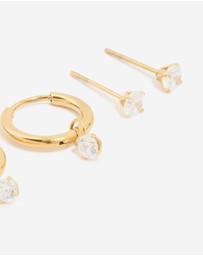Lovisa - Waterproof Gold Plated Stainless Steel Cubic Zirconia Huggie & Stud Earrings 3-Pack