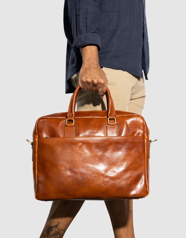 Republic of Florence - The Tokyo Tan Leather Laptop Briefcase