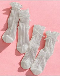 High Heel Jungle - The Coquette Sheer Ribbon Socks - 2 Pairs