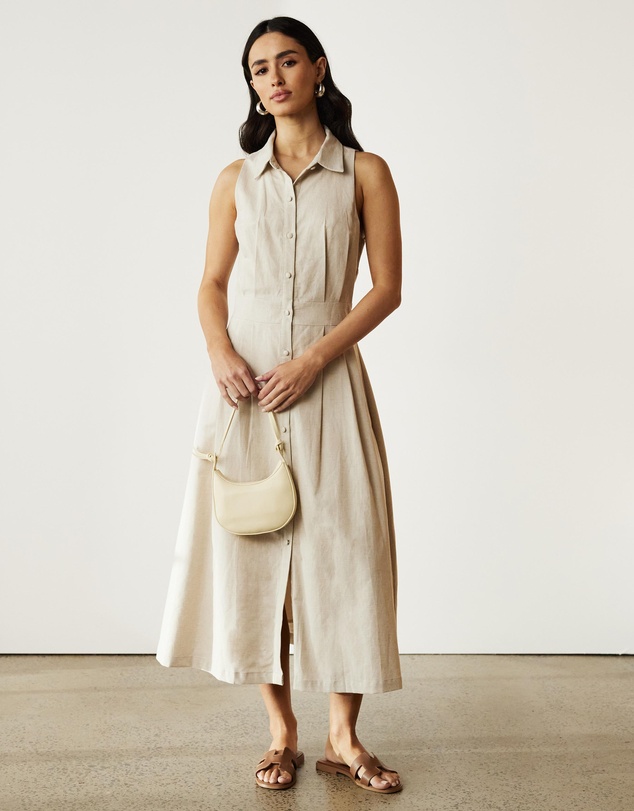 Atmos&Here - Suki Collared Linen Blend Midi Dress