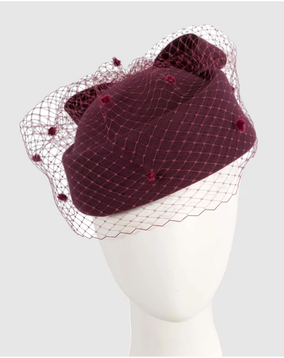 Max Alexander - Felt Burgundy Pillbox Hat With Veil