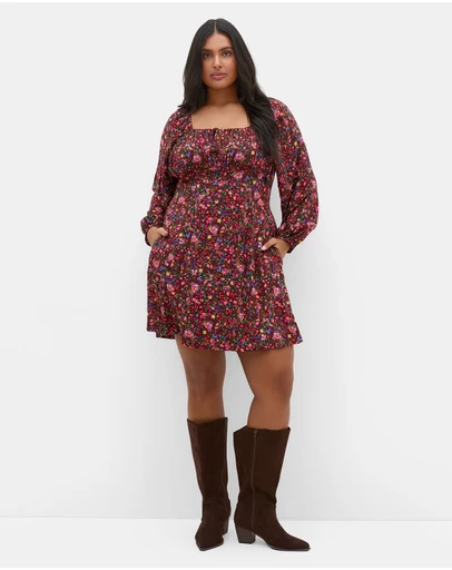 City Chic - Aire Ditsy Print Long Sleeve Mini Dress