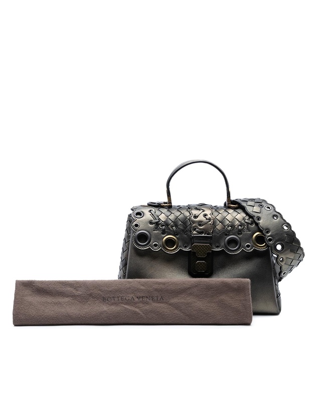 Pre-Loved by Azura Reborn - Pre-Loved Small Intrecciato Trimmed Metallic Nappa Grommet Piazza Satchel