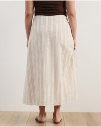 Atmos&Here Curvy - Sally Striped Cotton Ruched Side Tie Midi Skirt