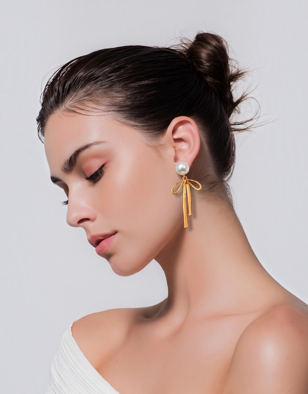 Mossée - Colette Pearl Bow Drop Earrings