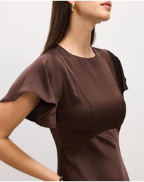 The Fated - Bella Fluted Sleeve Satin Midi Dress