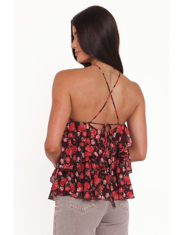 Petal & Pup - Zorina Halter Neck Chiffon Top - Brown Floral