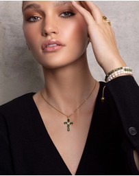 Nialaya Jewellery - Women's Green CZ Cross Necklace