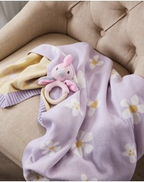 Living Textiles - Pram Knitted Blanket - Lilac Daisy Dreams