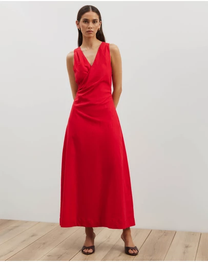 Atmos&Here - Stephanie Linen Blend Wrap Front Midi Dress