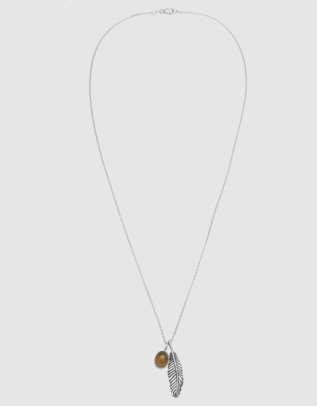 Kuzzoi - ICONIC EXCLUSIVE - Long Necklace with Feather Pendant in Oxidised 925 Sterling Silver