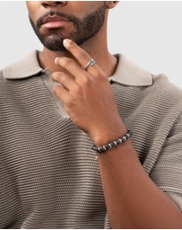 Nialaya Jewellery - Men's Sterling Silver Beaded Bracelet with Lava Stone