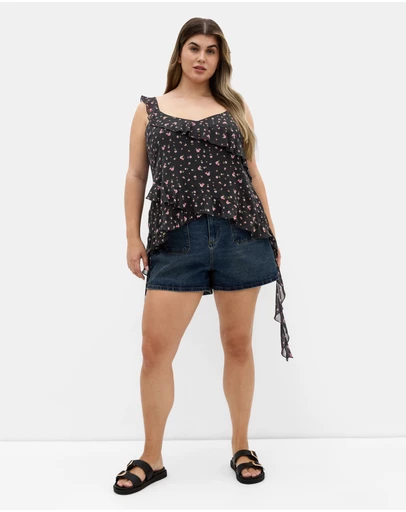 City Chic - Waverly Frill Print Top