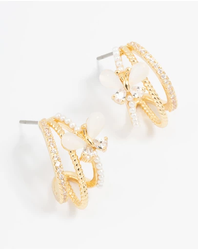 Lovisa - Gold Plated Pave Crystal Butterfly Jacket Earrings