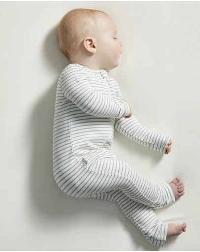 Grow Kindly - Light Zippee Baby Romper in Dusk Blue Stripe (0.2 TOG)