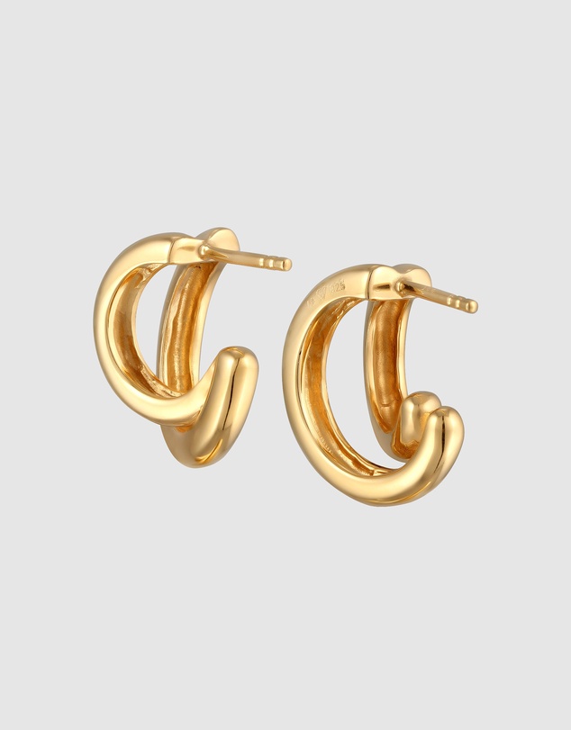 Elli Jewelry - Double Tube Geometric Stud Earrings in Gold-Plated 925 Silver