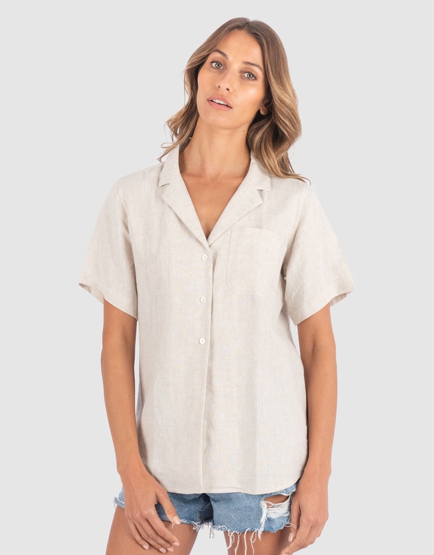 CAMIXA - REVERE Open Collar Short Sleeve Linen shirt