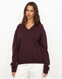 Dazie - Zara V-Neck Cotton Knit Jumper