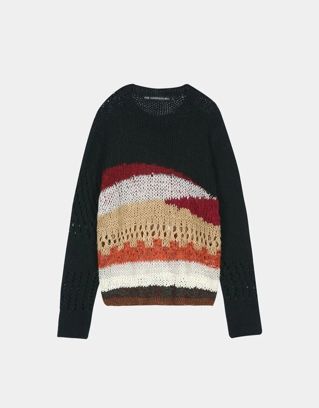 Andersson Bell - Black Hand-Crocheted Crew-Neck Sweater