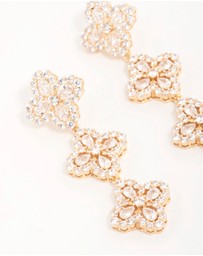 Lovisa - Gold Cubic Zirconia Triple Flower Drop Earrings