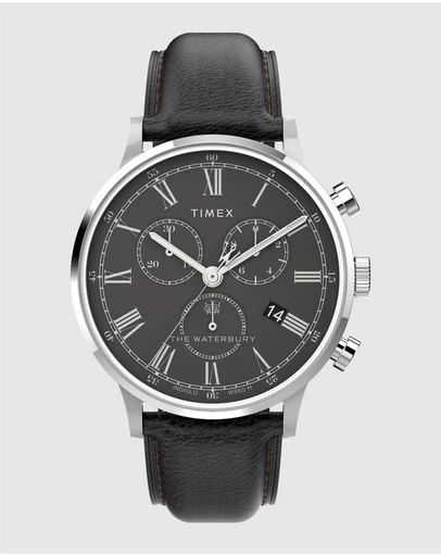 TIMEX - Timex Waterbury Classic Chronograph 40mm Stainless Steel Case with Black Leather Strap