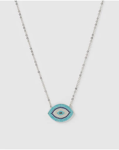 Izoa - Sansa Embellished Evil Eye Necklace