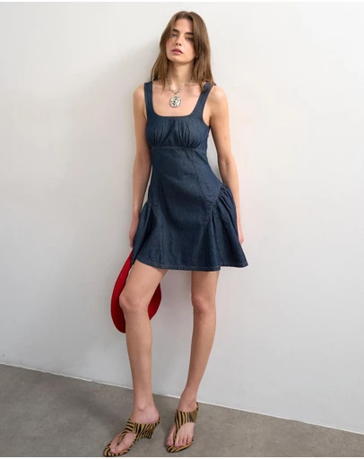 TOPSHOP - Eva Denim Peplum Hem Mini Dress