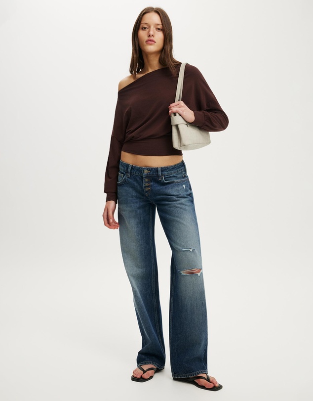 Cotton On - Sage Off Shoulder Long Sleeve Top