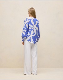 Trenery - Marea Textured V Neck Blouse in Vivid Blue