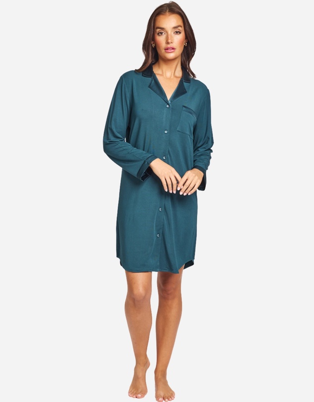 Love and Lustre - Modal Silk Trim Long Sleeve NightShirt