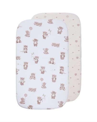 Living Textiles - 2 Pack Organic Bedside Sleeper Fitted Sheet - Cuddly Bear
