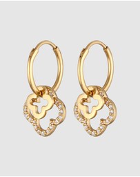 Elli Jewelry - Earrings Creole Cloverleaf Zirconia 925 Sterling Silver Gold Plated