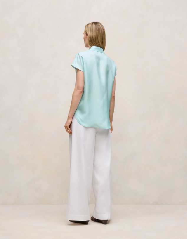 Trenery - Silk Twill Cap Sleeve Shirt in Pastel Blue