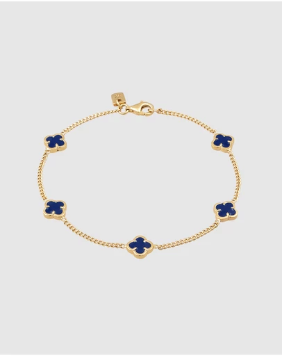 Kuzzoi - ICONIC EXCLUSIVE - Bracelet Male Cloverleaf Enamel Blue 925 Sterling Silver Gold Plated